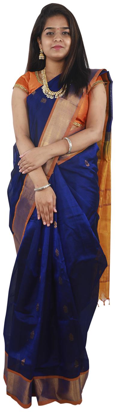 

APCO Cotton Blend Woven Blue Color Saree With Blouse