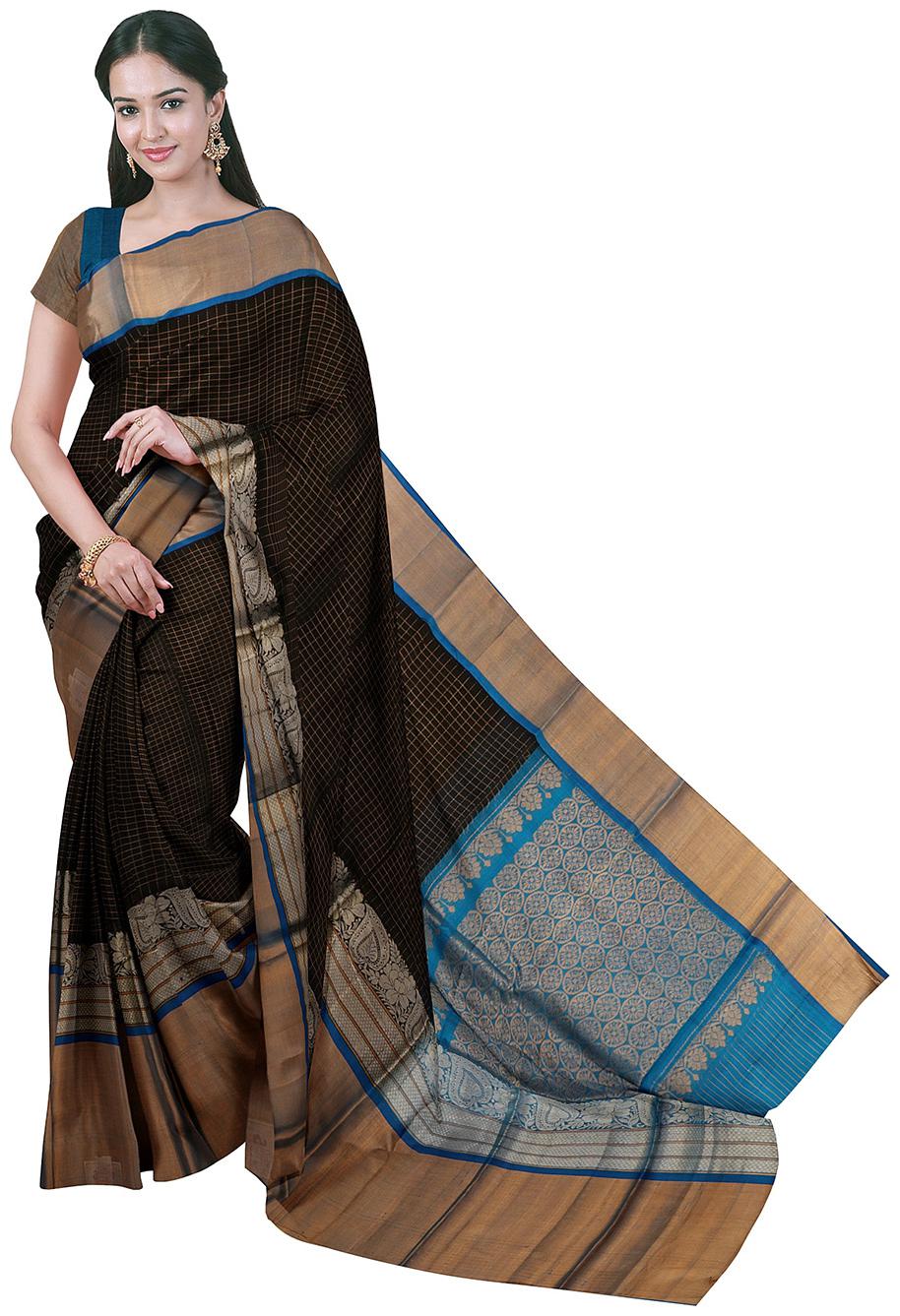 

APCO Cotton Blend Black Checkered Regular Saree For Women