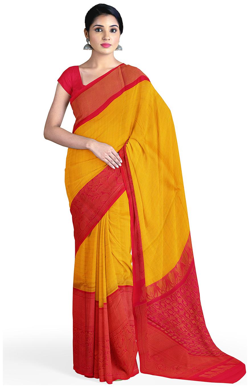 

APCO Cotton Blend Yellow Checkered Regular Saree For Women
