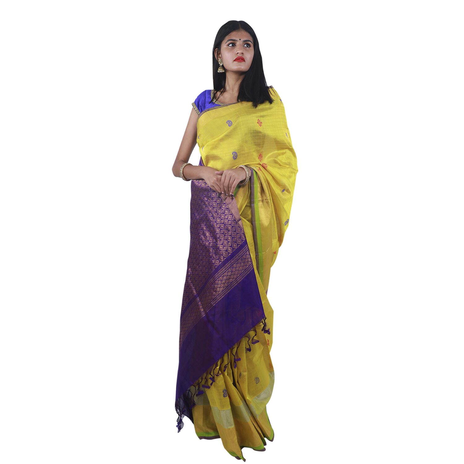 

APCO Cotton Blend Woven Yellow Color Saree With Blouse