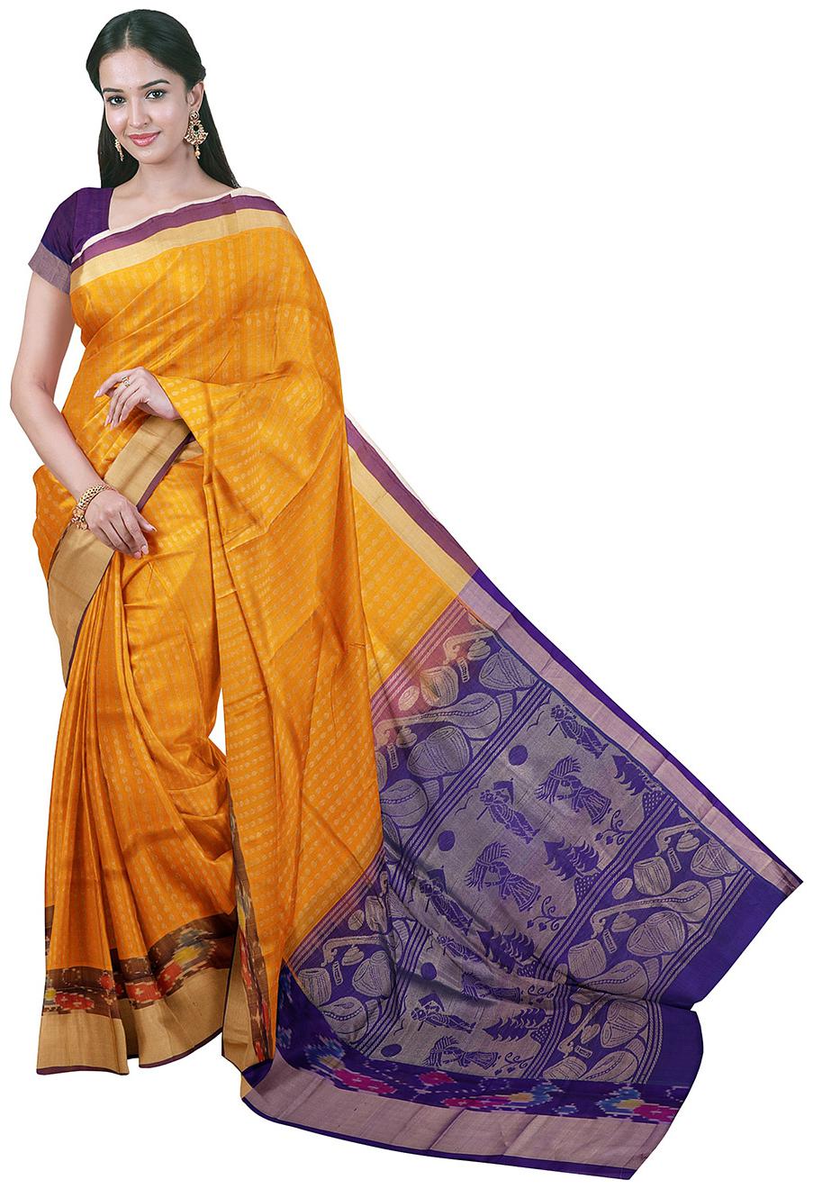 

APCO Cotton Blend Yellow Woven Regular Saree For Women