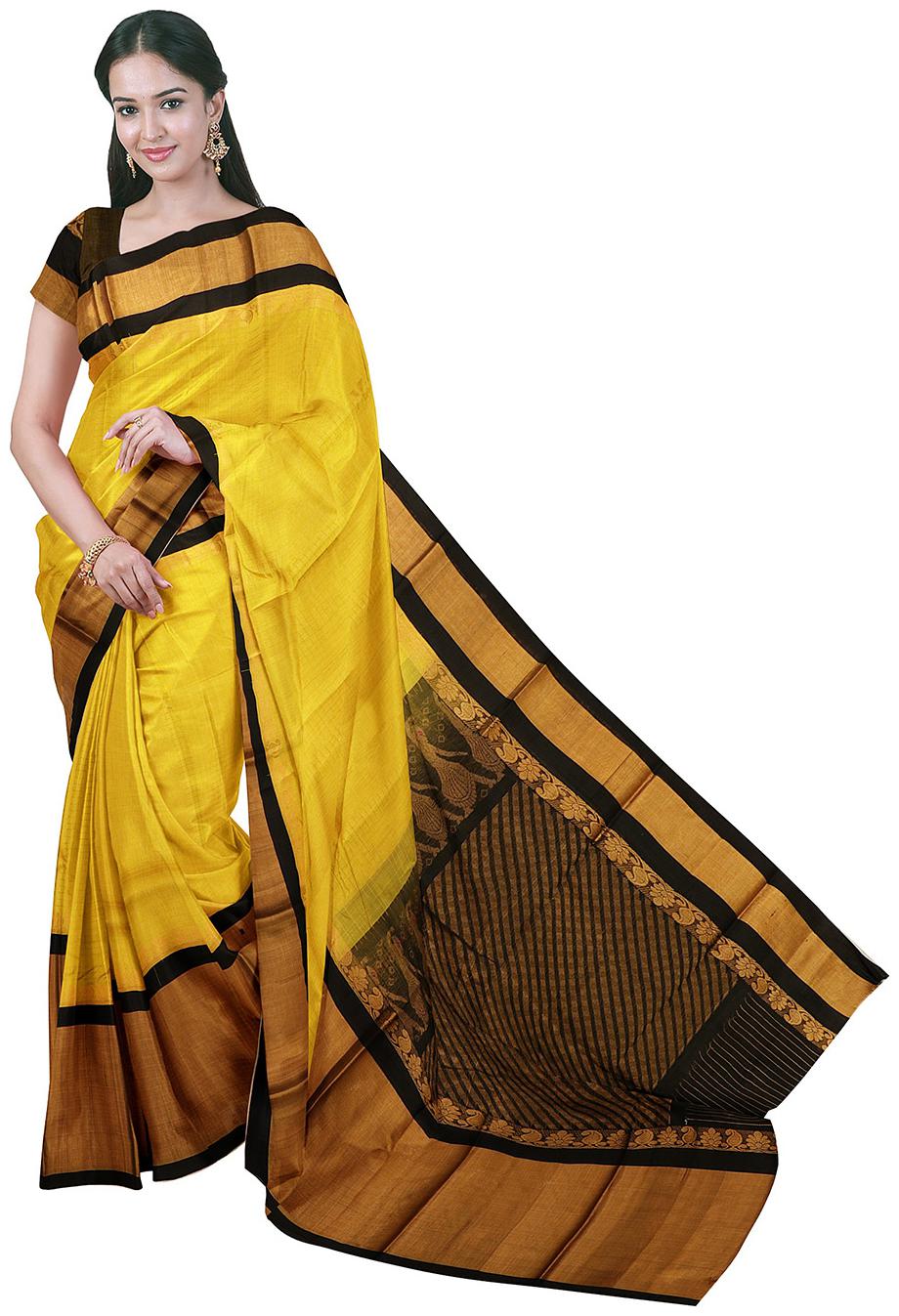 

APCO Cotton Blend Yellow Checkered Regular Saree For Women