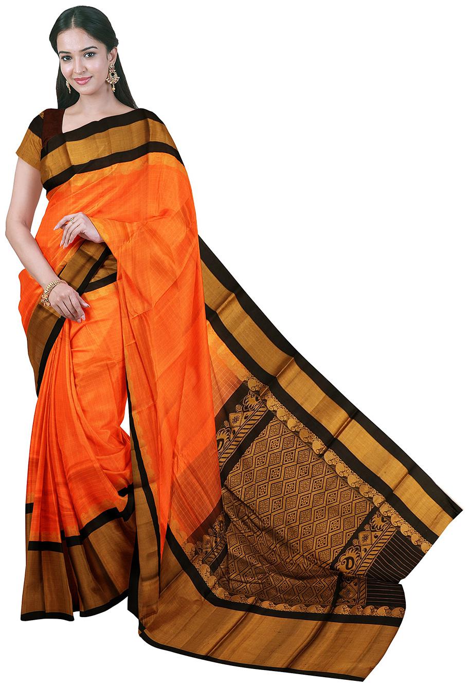 

APCO Cotton Blend Orange Checkered Regular Saree For Women