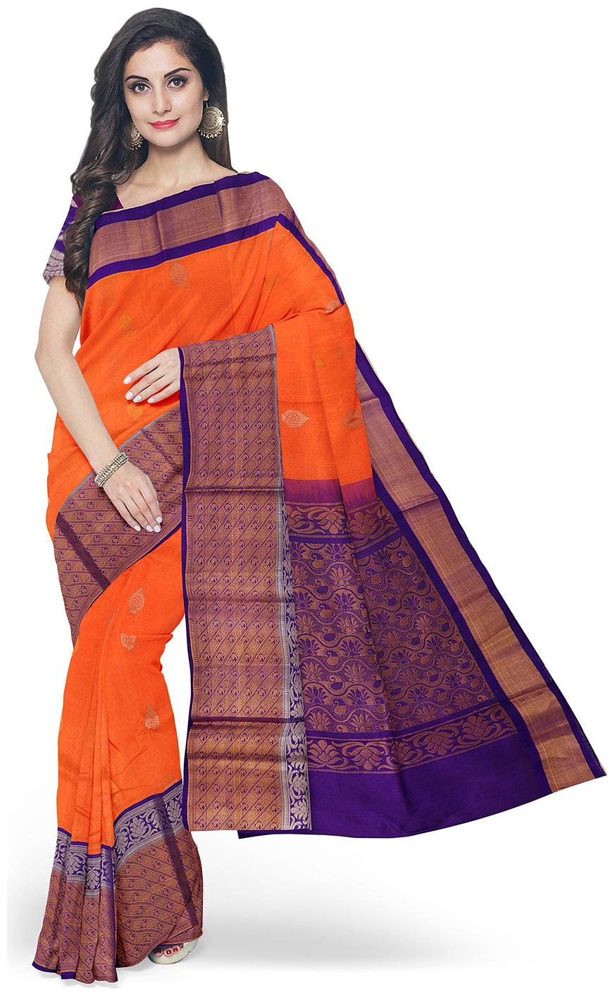 

APCO Cotton Blend Orange Checkered Regular Saree For Women