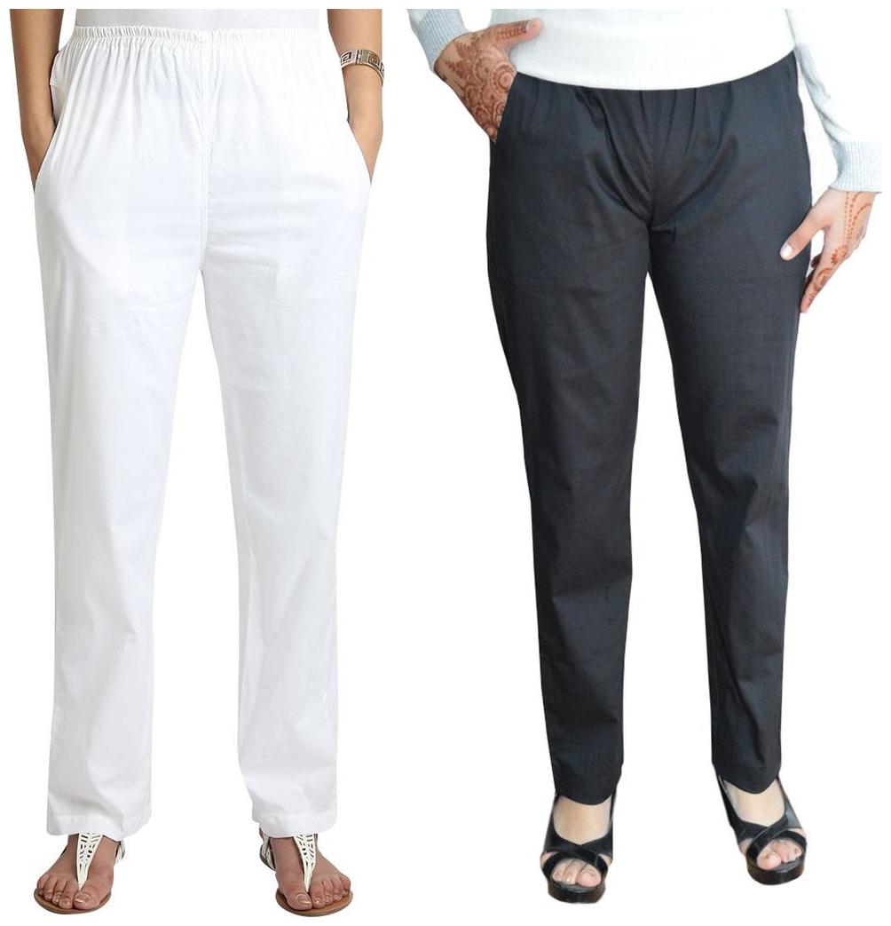 

Apella White Black Cotton Pant Palazzo Combo Pack