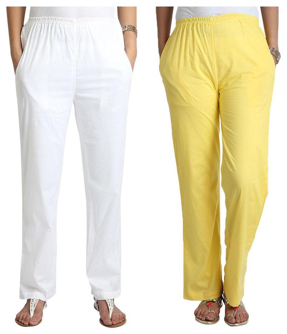 

Apella White Yellow Cotton Pant Palazzo Combo Pack