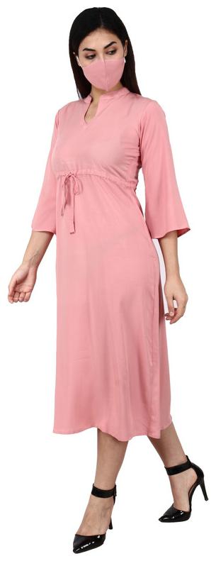 

Apella Women Viscose Rayon Solid A Line Dress (Pink)