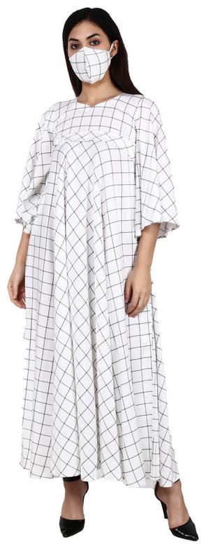 

Apella Women Viscose Rayon Checked A Line Dress (White)