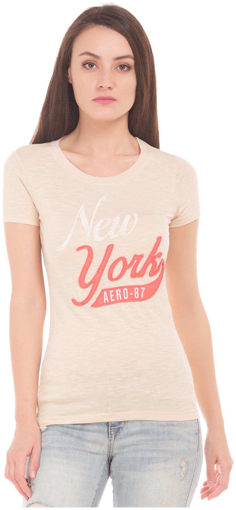 

Aeropostale Women Beige Regular fit Round neck Cotton T shirt