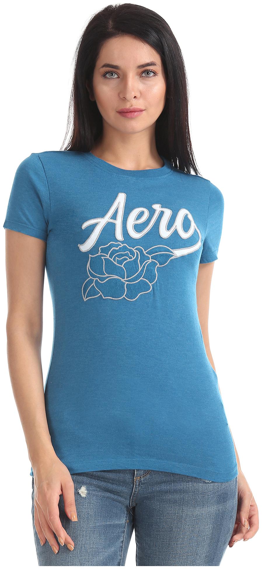 

Aeropostale Women Blue Slim fit Round neck Cotton T shirt