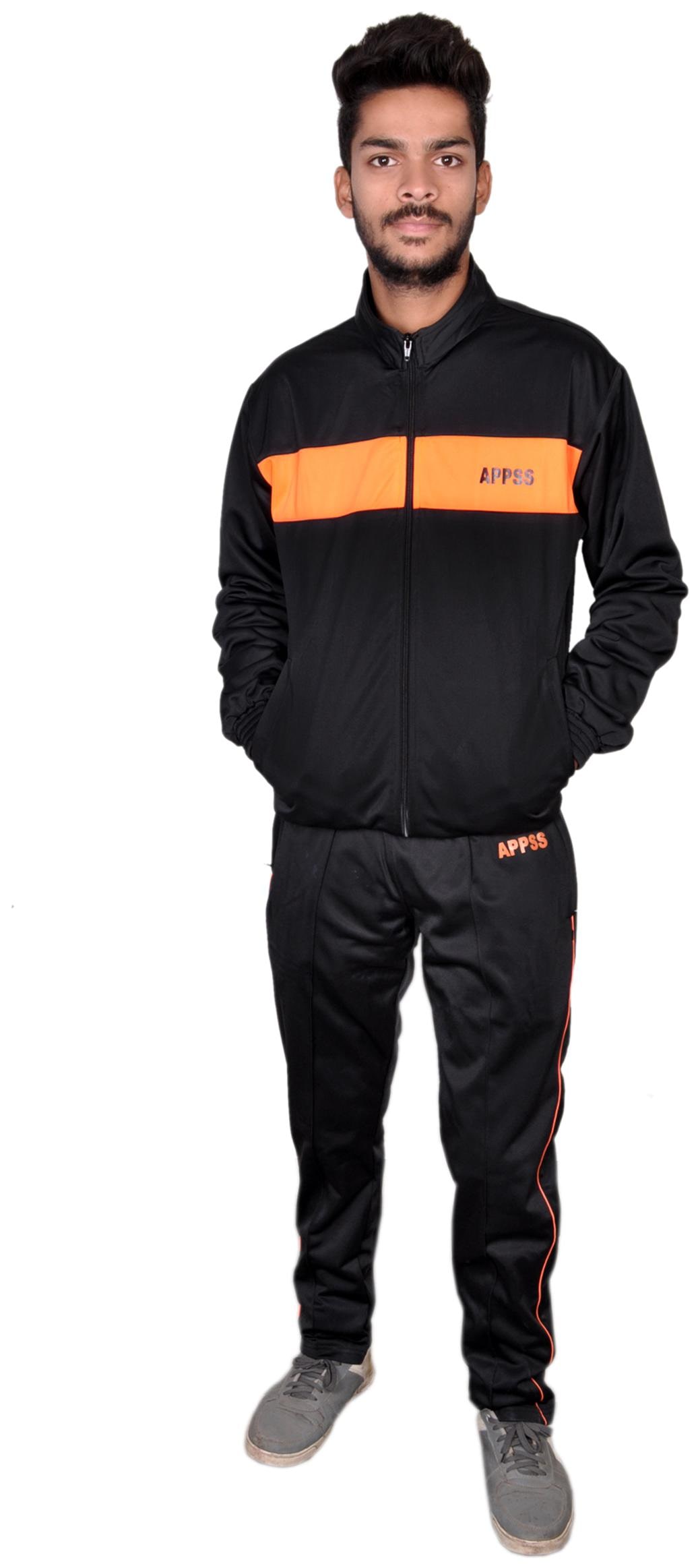

APPSS SPORTS Tracksuit for Men Regular Super Poly Tracksuit Regular fit Stylish Casual and Gym wear (Black Orange)