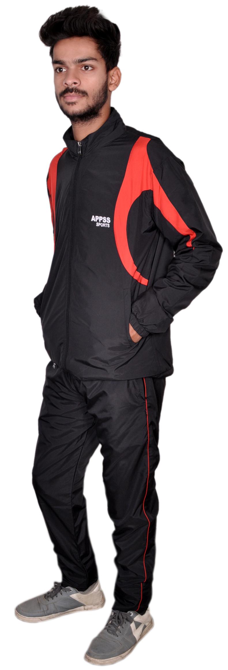 

APPSS SPORTS Tracksuit for Men Regular Super Poly Tracksuit Regular fit Stylish Casual and Gym wear Specially Designed for Athletic Body (Black Red)