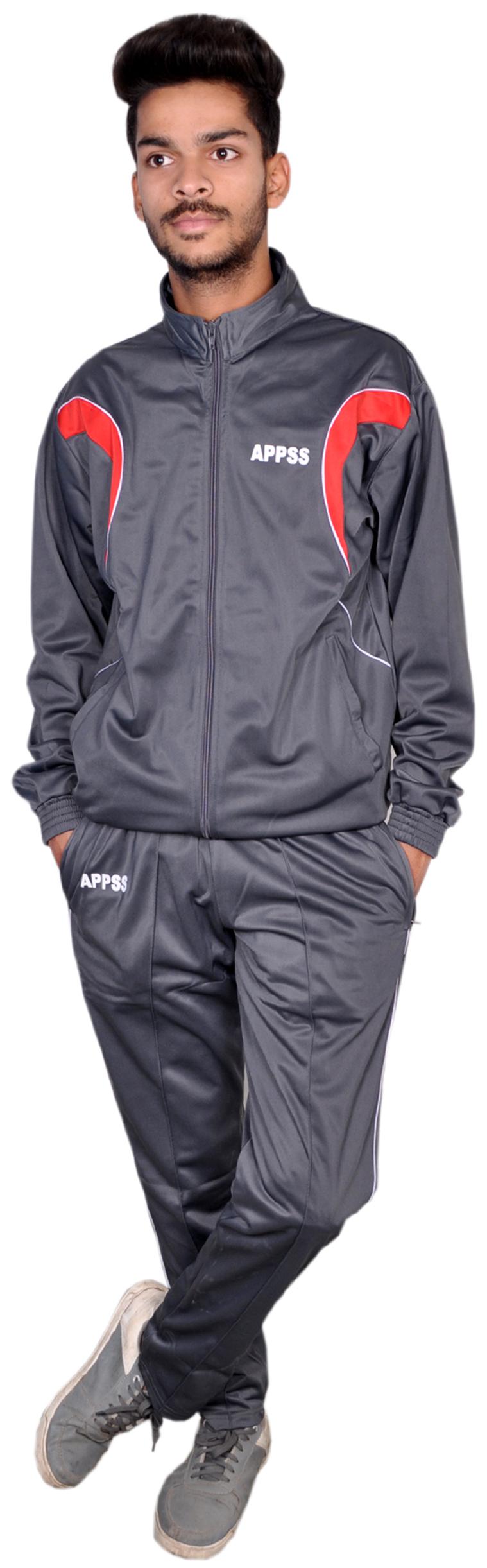 

APPSS SPORTS Tracksuit for Men Regular Super Poly Tracksuit Regular fit Stylish Casual and Gym wear Specially Designed for Athletic Body (Grey Red)