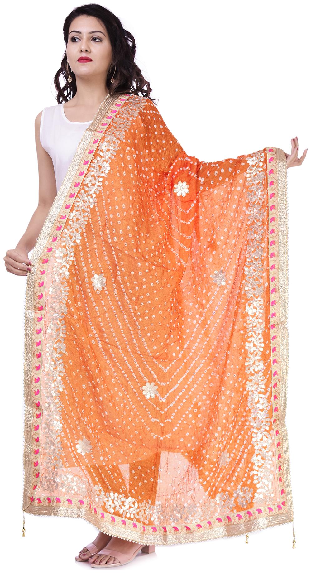 

Apratim Art Silk Woman s Party Wear Dupatta Orange Colour Size 2 25 Meter