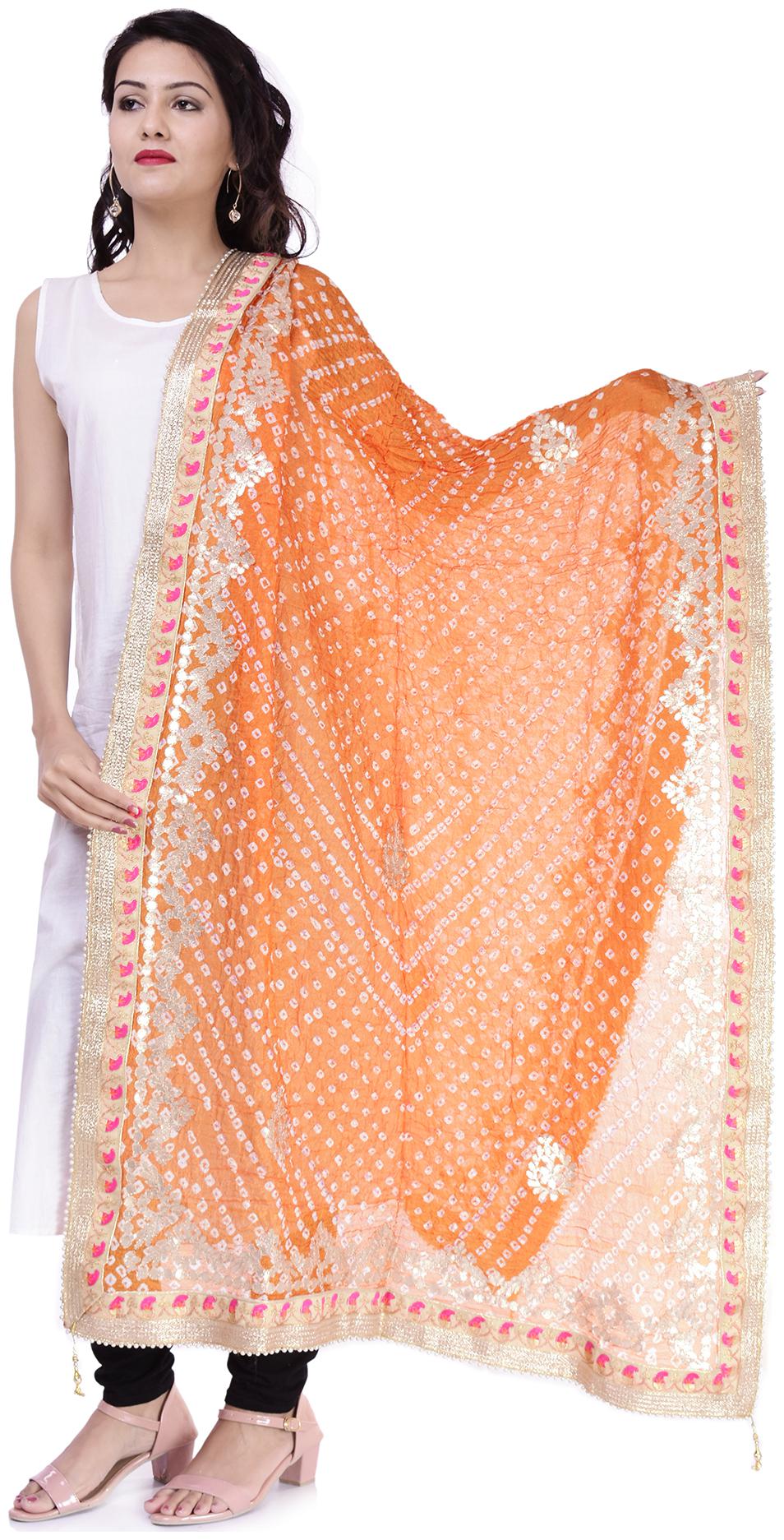 

Apratim Art Silk Woman s Party Wear Dupatta Orange Colour Size 2 25 Meter
