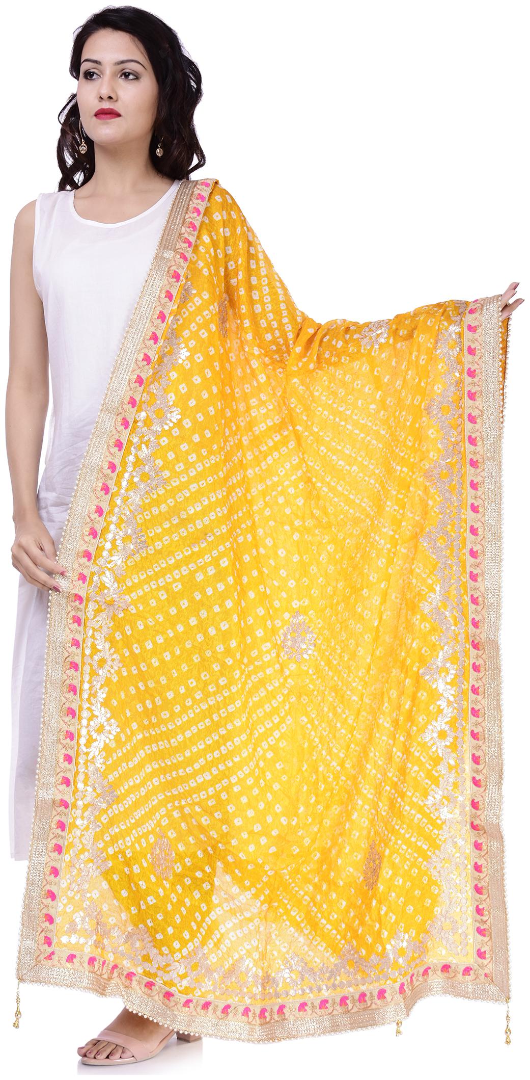 

Apratim Art Silk Woman s Party Wear Dupatta Yellow Colour Size 2 25 Meter