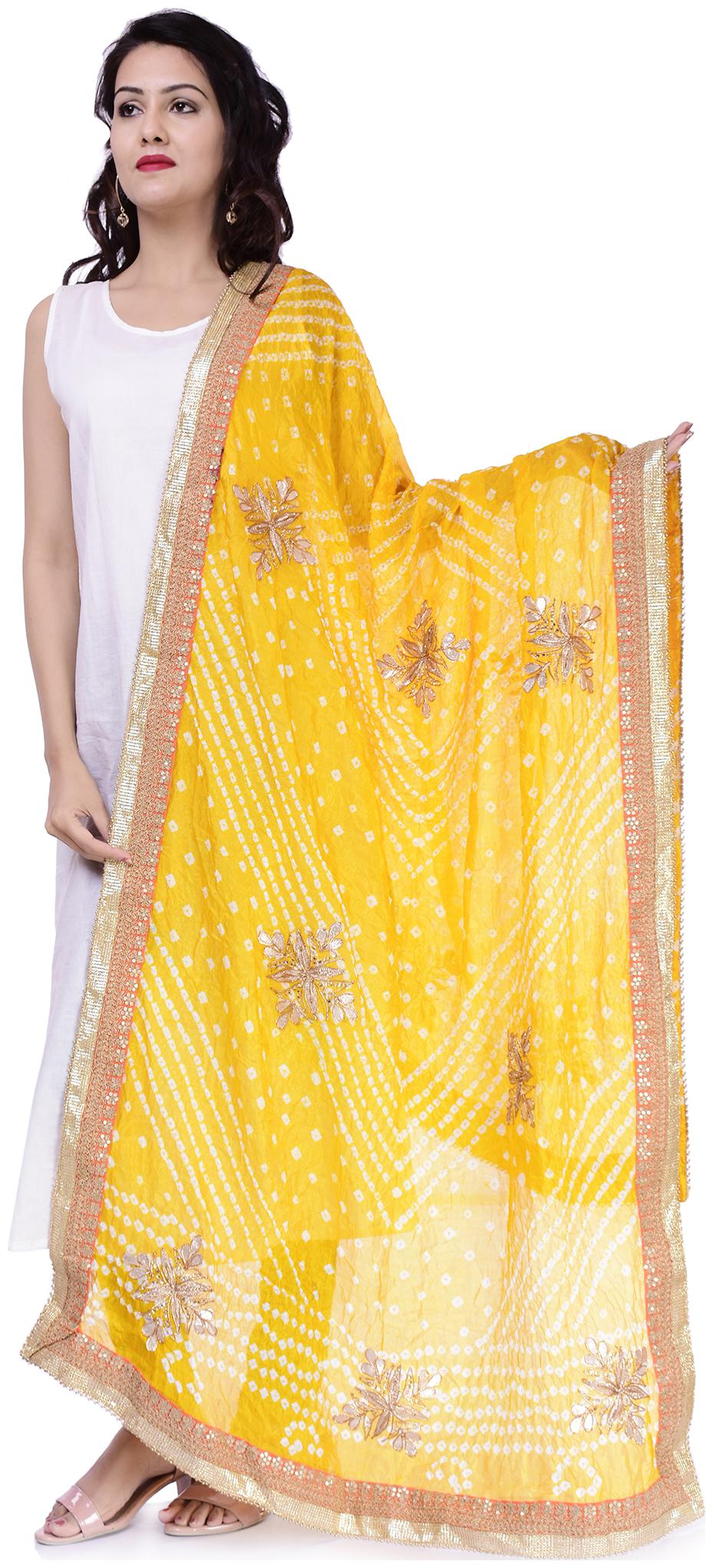 

Apratim Art Silk Woman s Party Wear Dupatta Yellow Colour Size 2 25 Meter