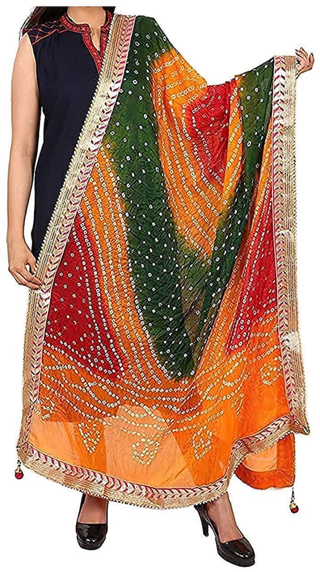 Apratim Art Silk Woman/Girl Party/Wedding Bandhani Dupatta Multi Colour Size 2.25 m