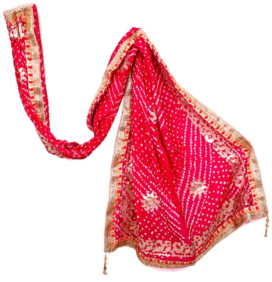 

Apratim Woman Art Silk Bandhani Bandhej Gotta Patti Dupatta Wedding Festival Party wear