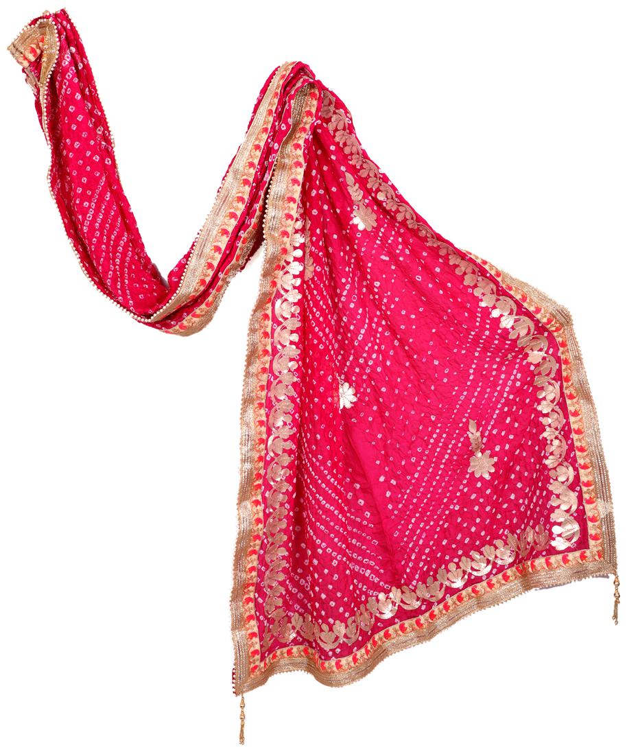 

Apratim Woman Art Silk Bandhani Bandhej Gotta Patti Dupatta Wedding Festival Party wear