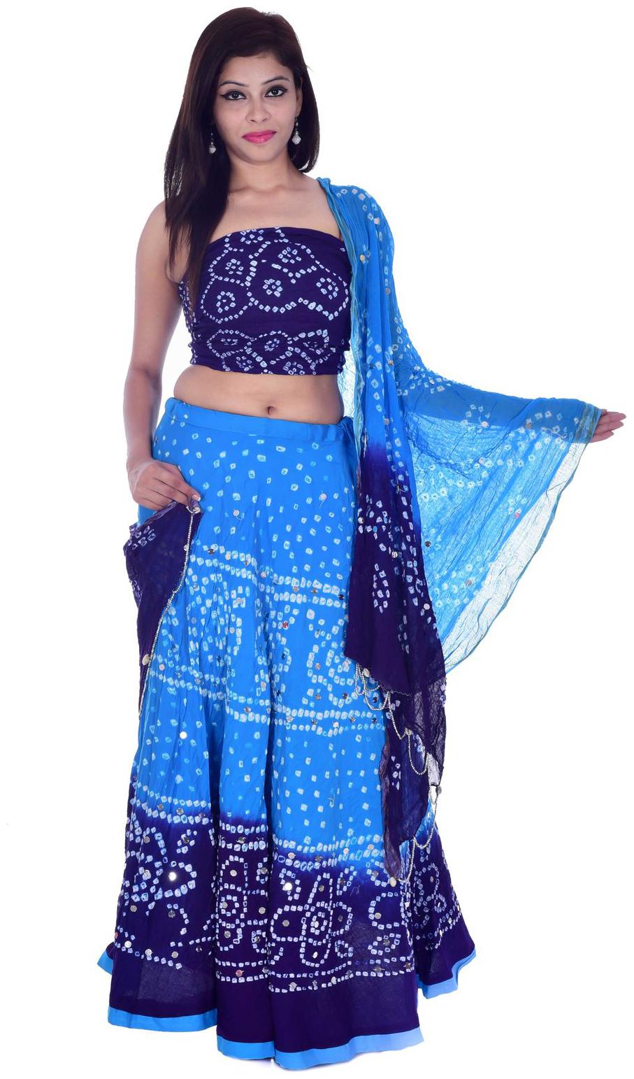 

Apratim Women Cotton Bandhani Printed Rajasthani Flared Lehenga with Dupatta and Blouse