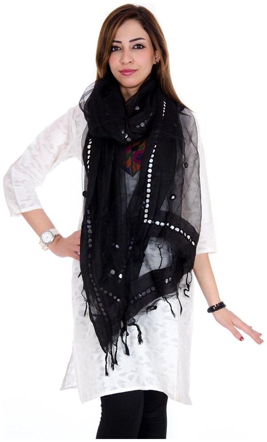 

Apratim Women Tissue Material Mirror Work Plain Dupattas 2 3 m