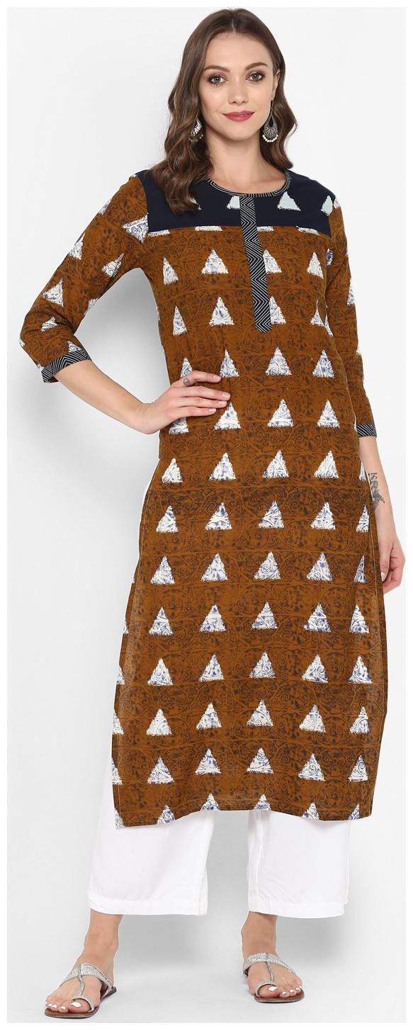 

Aprique Fab Women Brown Printed Straight Kurti