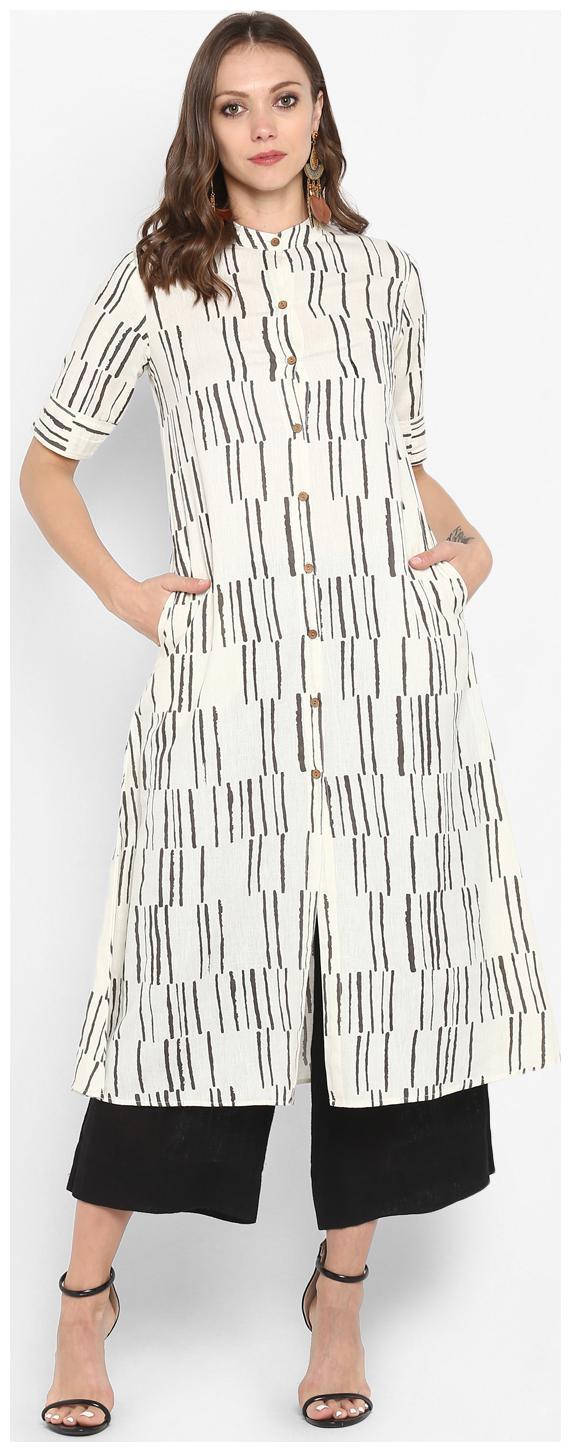 

Aprique Fab Women White Printed Straight Kurta