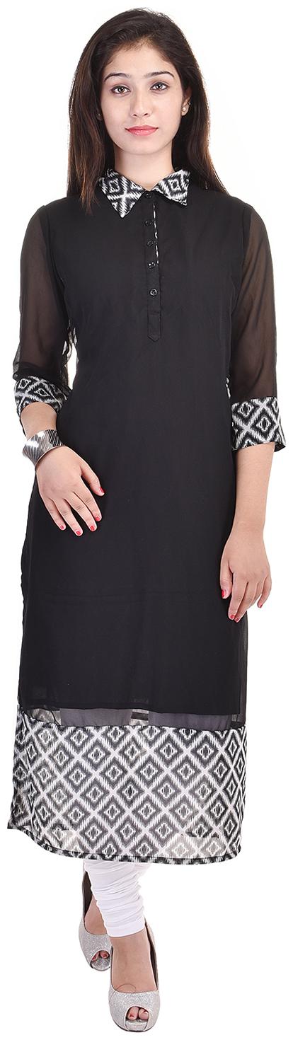 

Aprique Fab Women Black Printed Straight Kurta