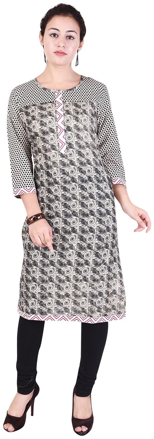 

Aprique Fab Women Grey Printed Straight Kurti