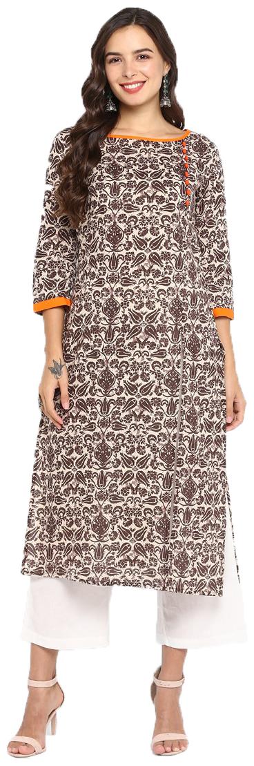 

Aprique Fab Women Brown Printed Straight Kurta With Palazzo