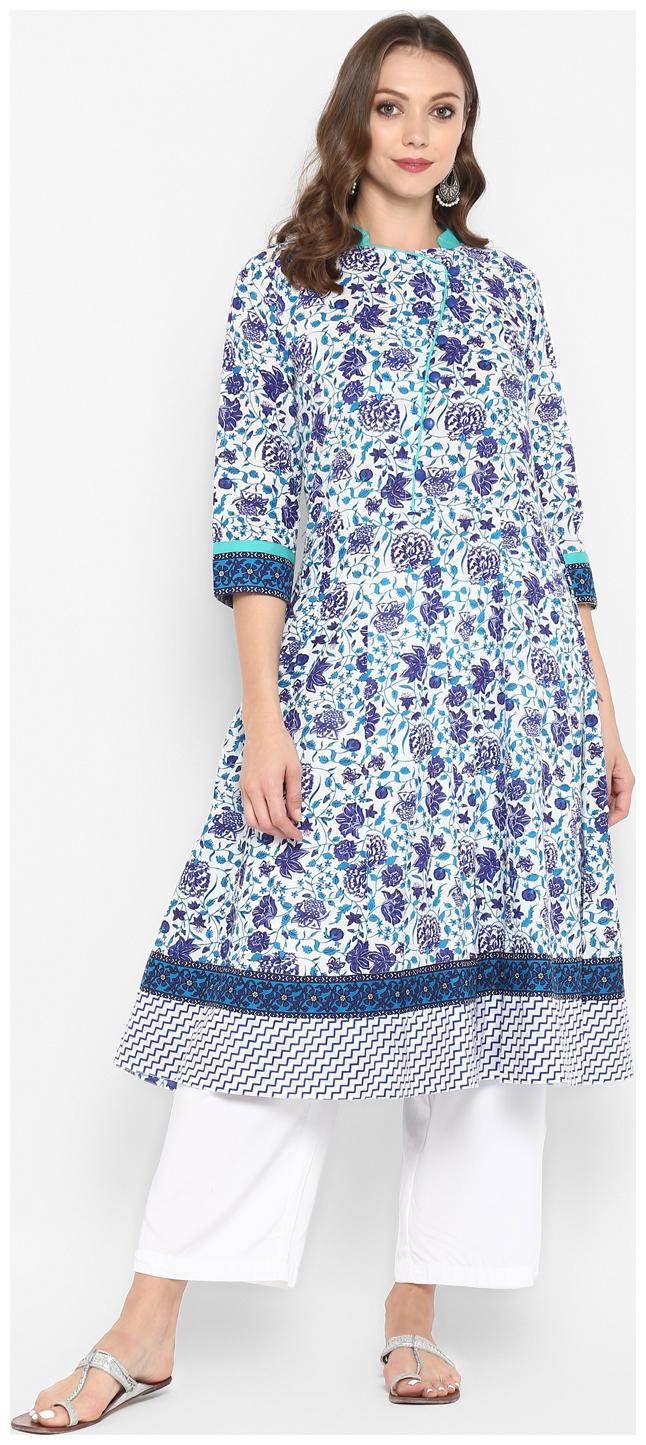 

Aprique FAB Jaipur Kurti Women Blue Printed A-Line Cotton Kurta