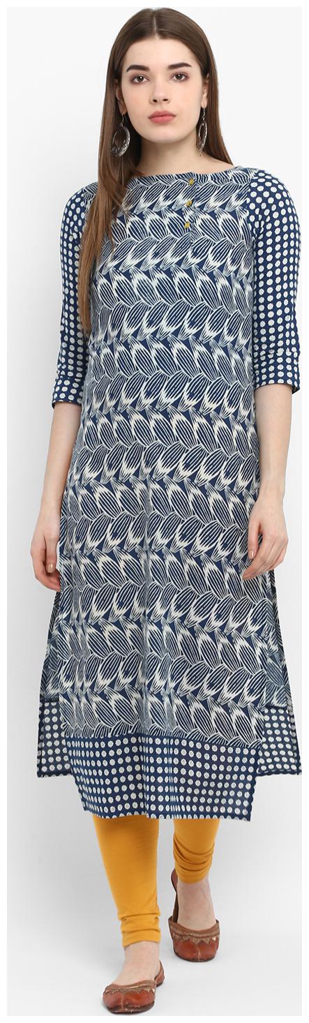 

Aprique Fab Women Blue Printed Straight Kurta
