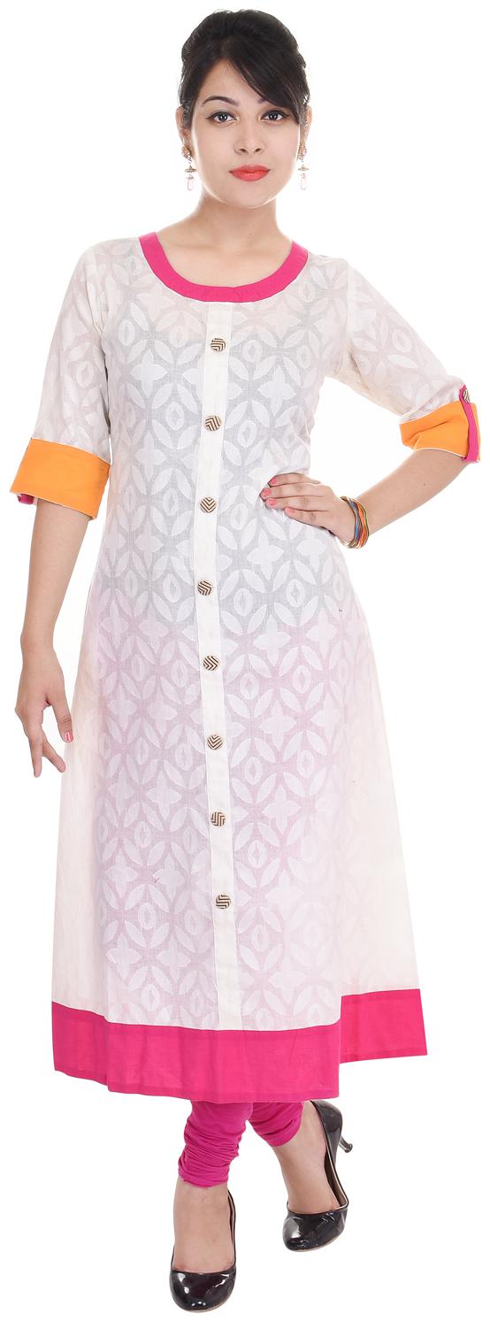 

Aprique FAB Jaipur Kurti Women White Printed A-Line Cotton Kurta