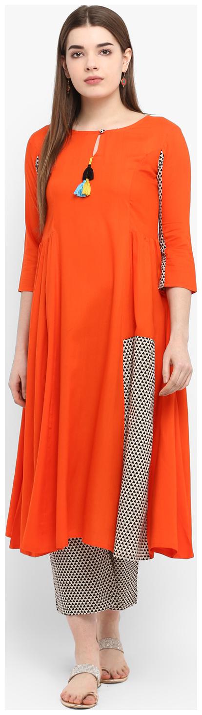 

Aprique FAB Printed Long Stitched Suits Orange color