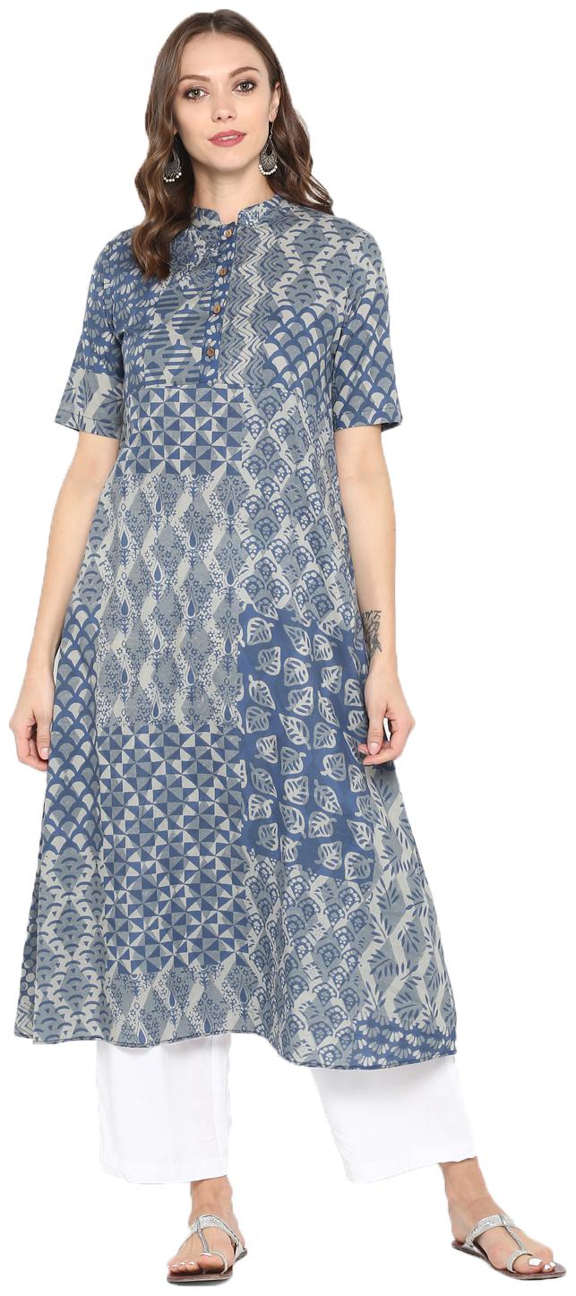 

Aprique Fab Women Blue Printed Anarkali Kurta With Palazzo