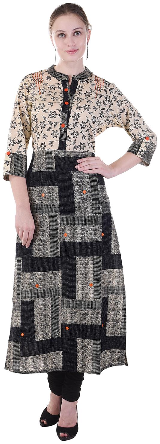 

Aprique FAB Jaipur Kurti Women Black Printed Straight Cotton Kurta