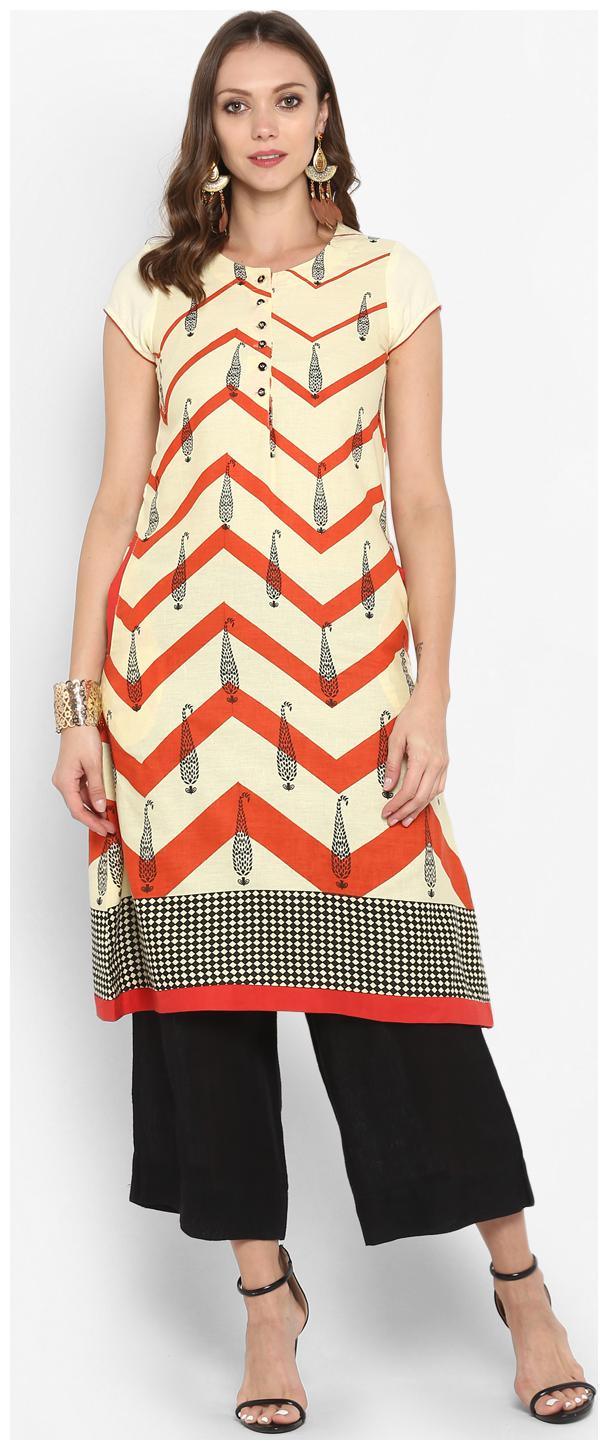 

Aprique Fab Women Orange Printed Straight Kurti