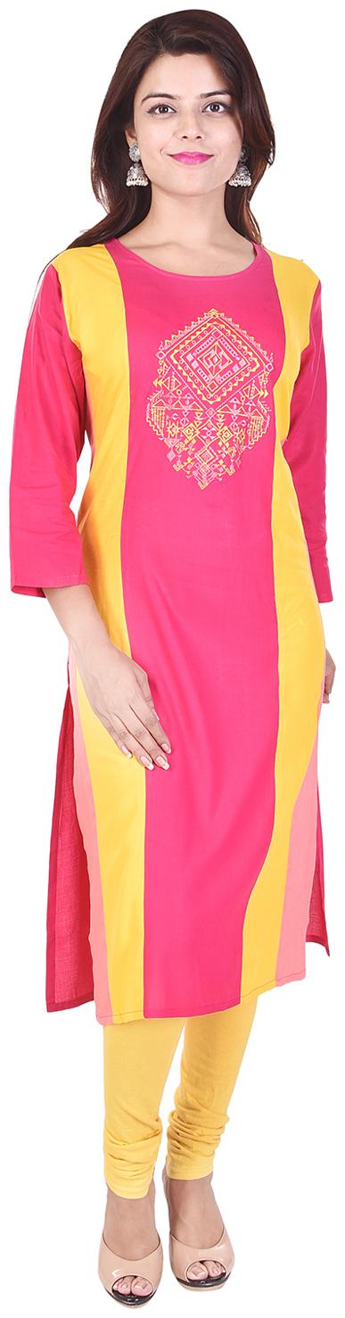 

Aprique Fab Women Pink Embroidered Straight Kurti