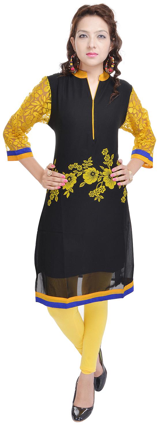 

Aprique Fab Women Yellow Black Printed Straight Kurti