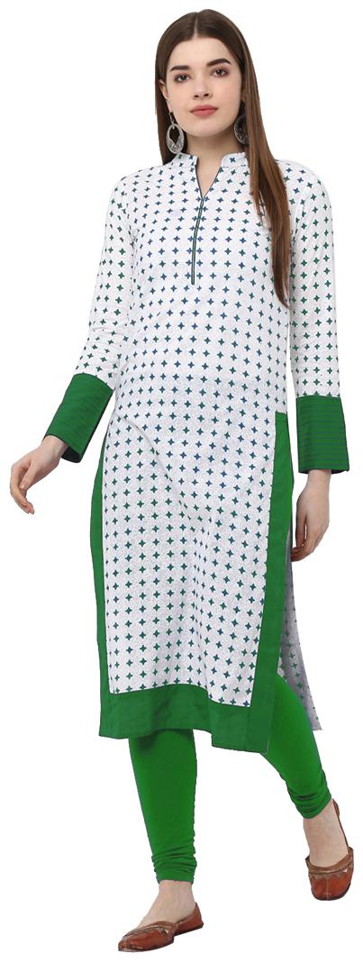

Aprique FAB Jaipur Kurti Women Green Self Printed Straight Cotton Kurta