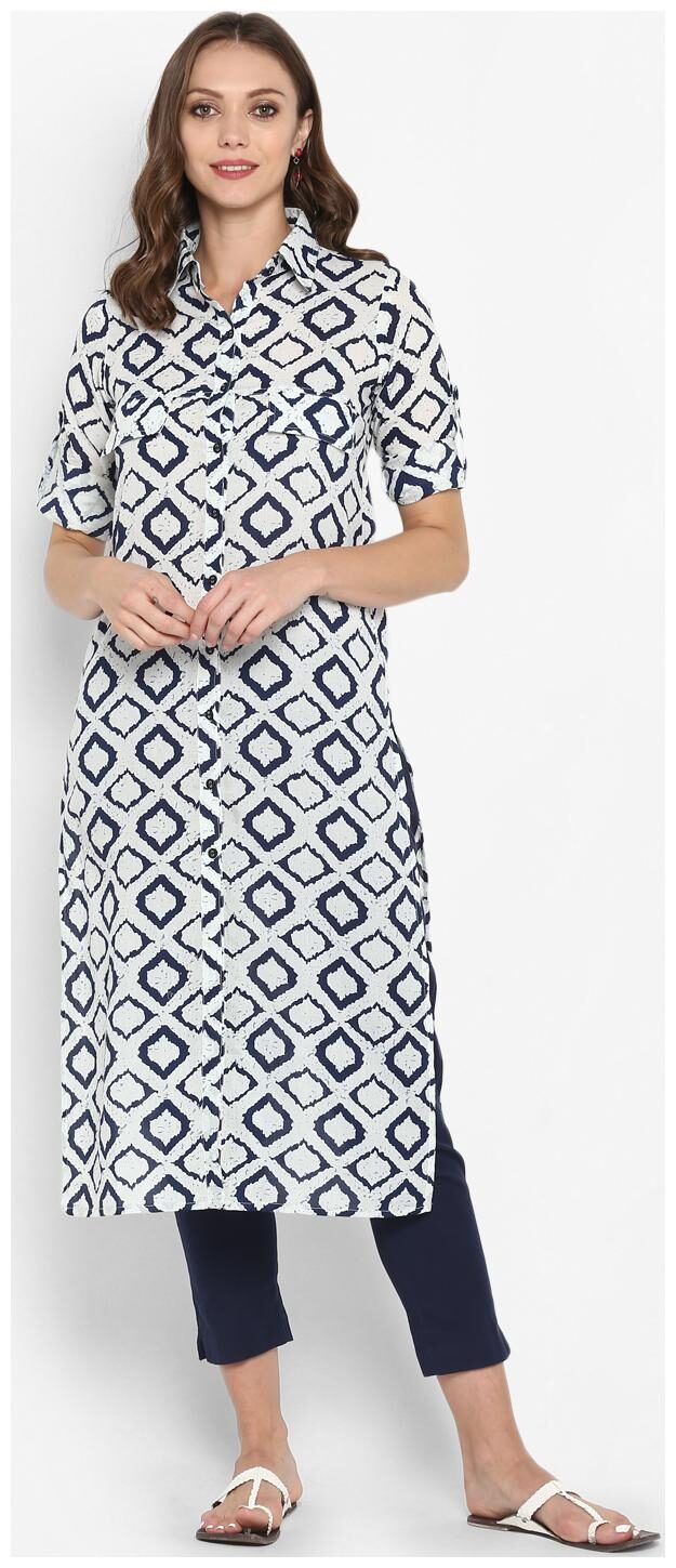 

Aprique Fab Women White Printed Straight Kurta