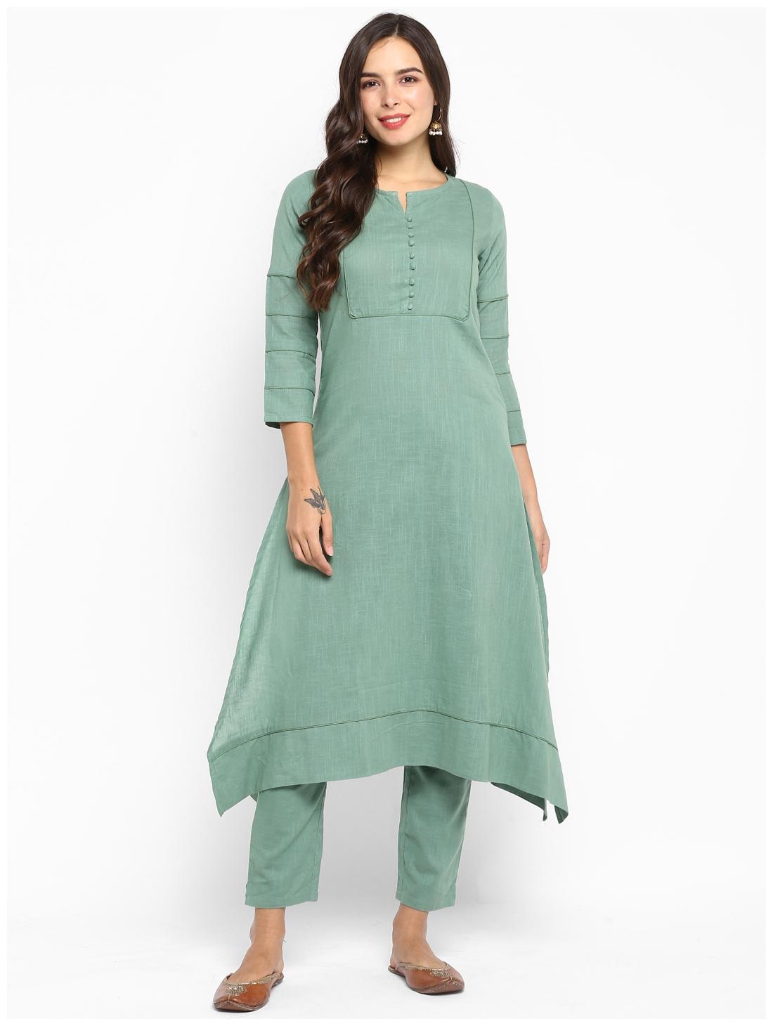 

Aprique Fab Women Green Solid Assymetrical Kurta