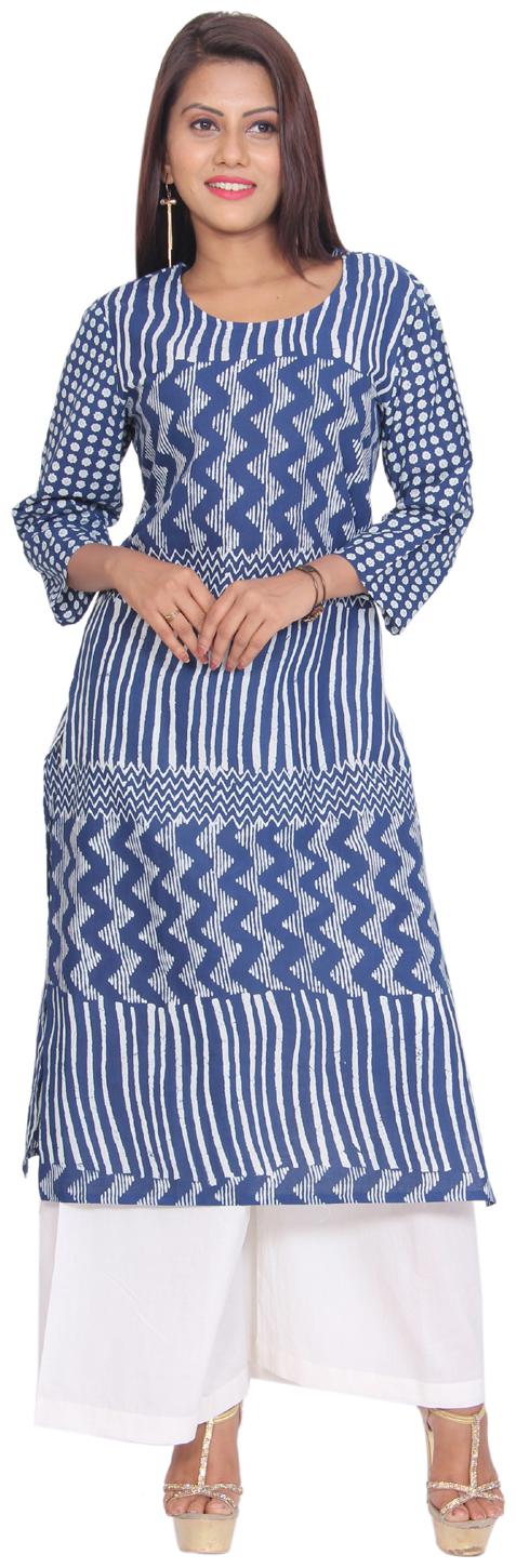

Aprique Fab Women Blue Printed Straight Kurti