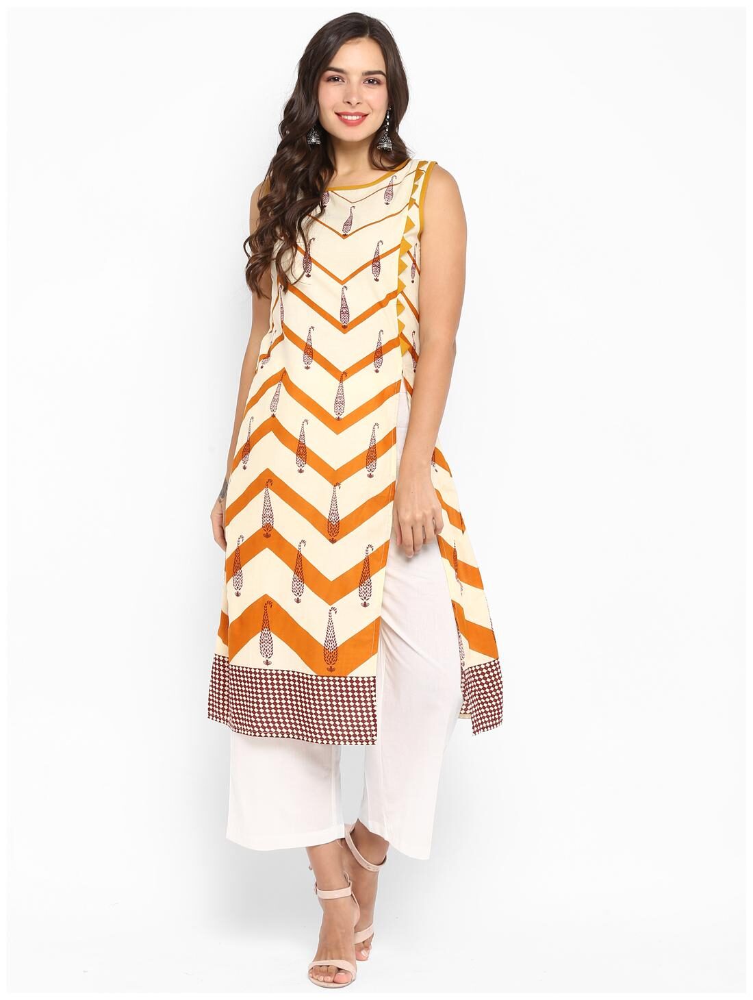 

Aprique Fab Women Orange Printed Straight Kurta