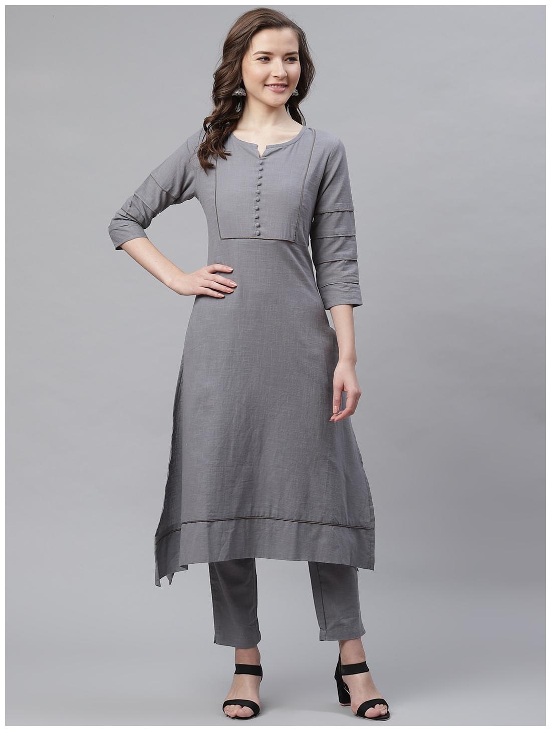 

Aprique Fab Women Grey Solid Asymmetric Kurta With Pants