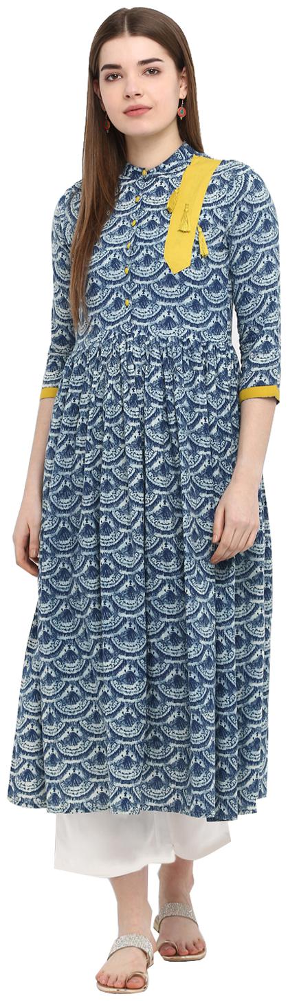 

Aprique FAB Jaipur Kurti Women Blue Printed A-line Cotton Kurta