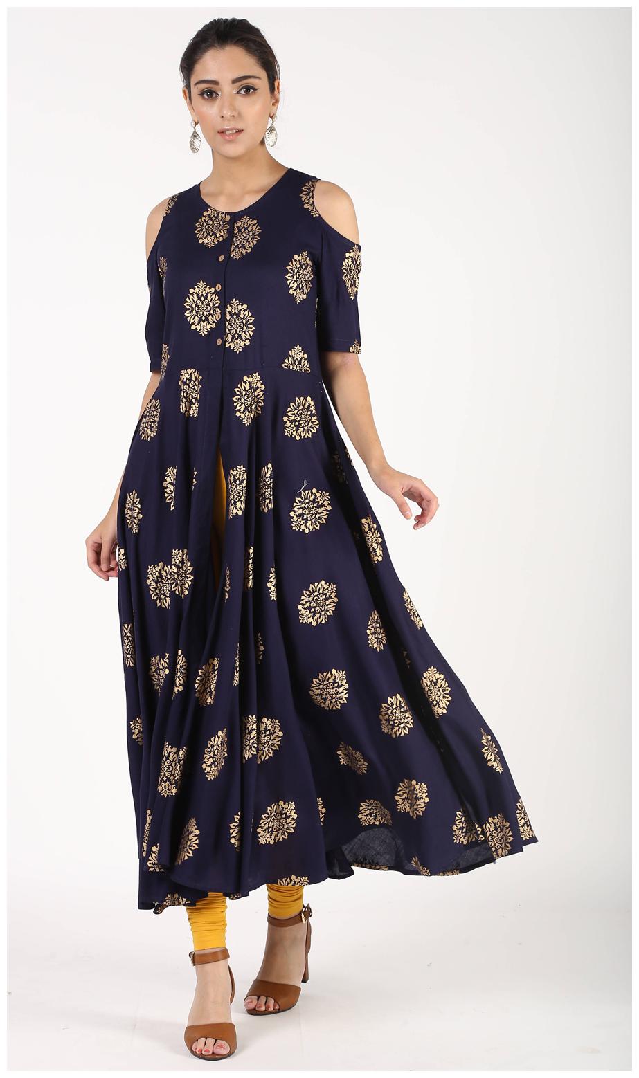 

Aprique Fab Women Navy Blue Printed Anarkali Kurta