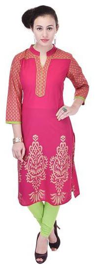 

Aprique Fab Women Pink Printed Straight Kurti