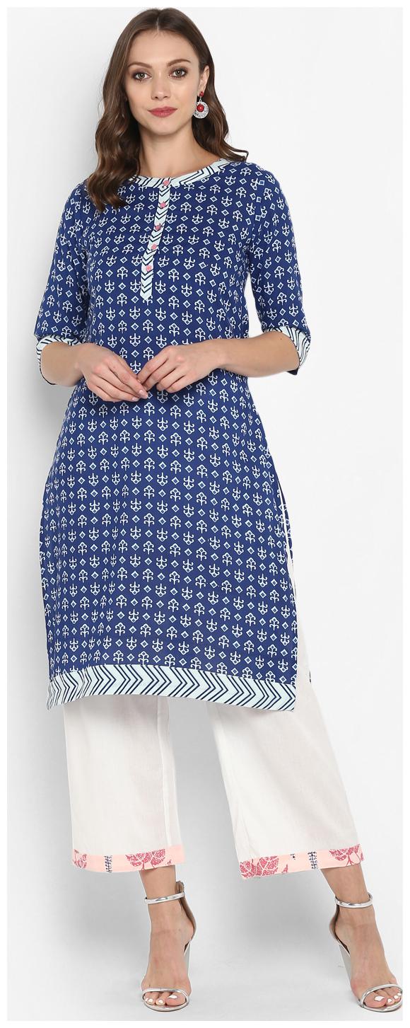 

Aprique Fab Women Blue Printed Straight Kurta